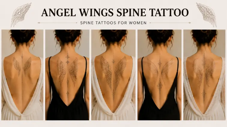 angel wings spine tattoos