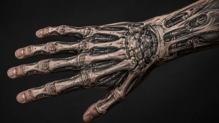 biomechanical skeleton hand tattoo
