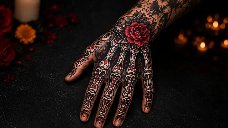 day of the dead skeleton hand tattoo