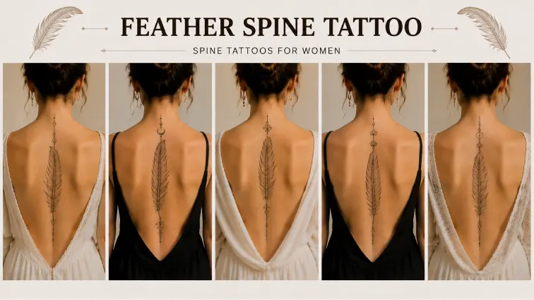 feather spine tattoos for women