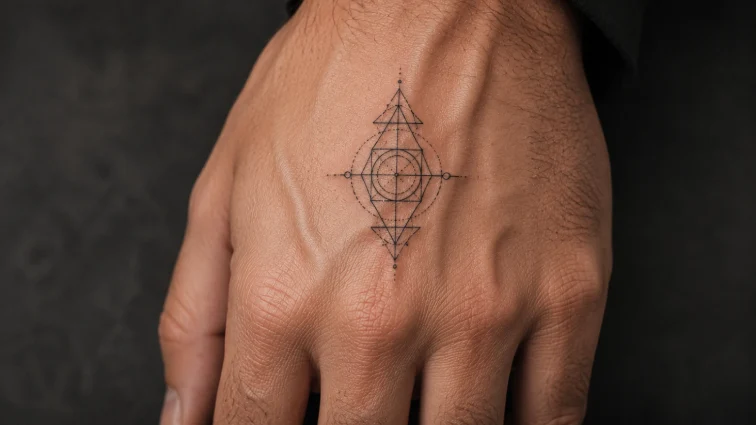 fine line geometric shapes tattoo for men