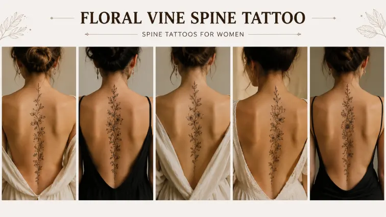 floral vine spine tattoos for women