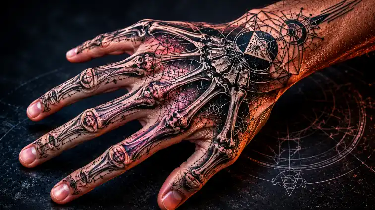 geometric skeleton hand tattoo