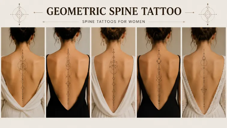 geometric spine tattoos for women
