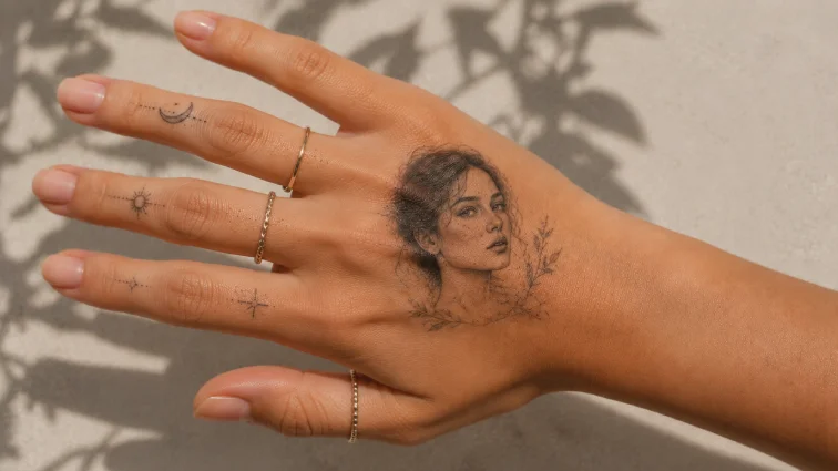 micro-realism portrait hand tattoo ideas