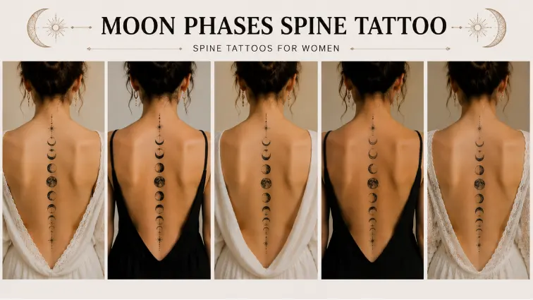 moon phases spine tattoos