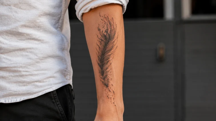 phoenix feather small tattoos for men