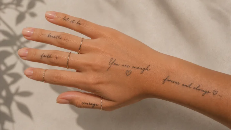 script and handwriting hand tattoo ideas