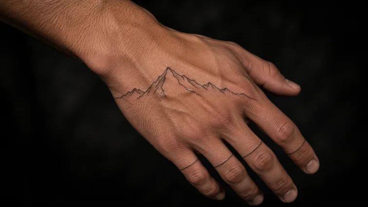 single line mountain small tattoo for men