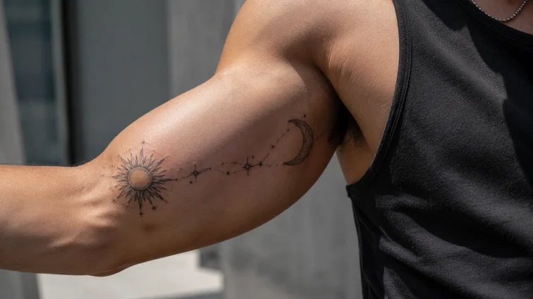 sun and moon small tattoos for men