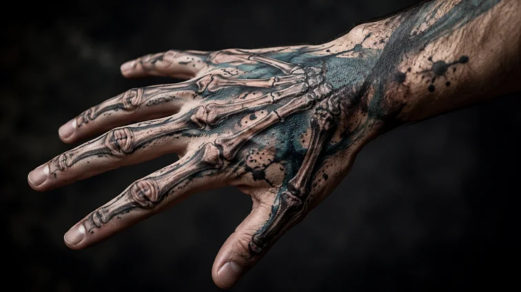 watercolor skeleton hand tattoo