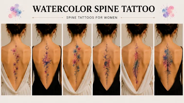 watercolor spine tattoos for women
